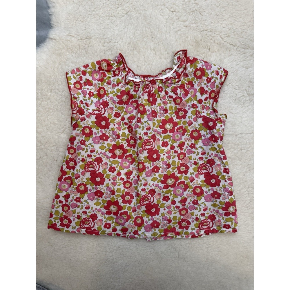 Bonpoint 18M Baby Girl Floral Top French Designer Cherry Logo Cottagecore Blouse